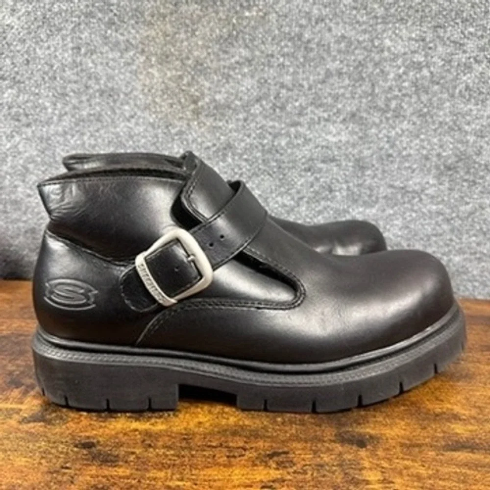 VTG Skechers Chunky Platform Oxford Monk Strap Buckle Y2K Boots Grunge Biker‎ 12